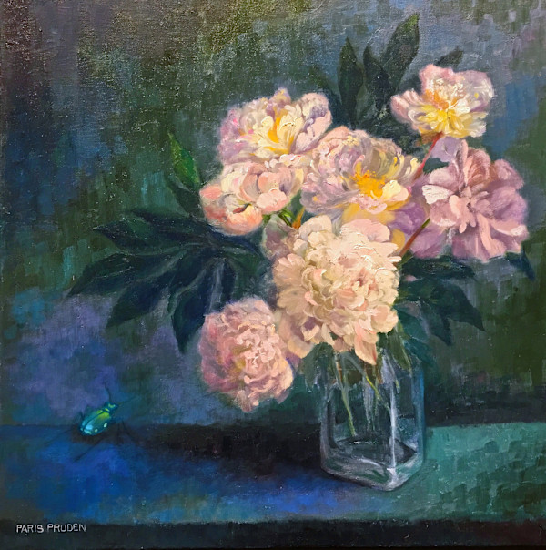Peonies and Beetle by Nancy Paris Pruden
