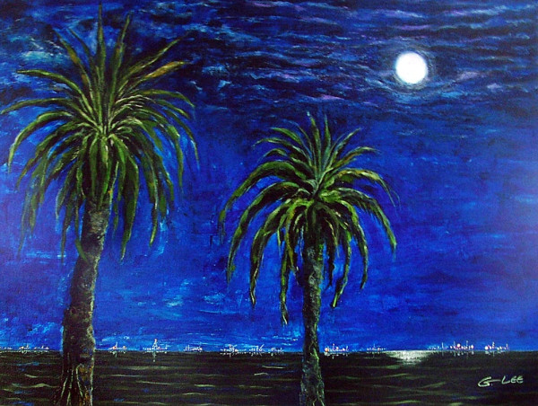 Twin Palms and Moon by George Douglas Lee