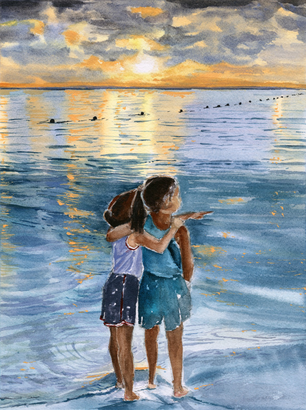 Children at the Sea Sunset by Irina Bakumenko BEEBLAGOART