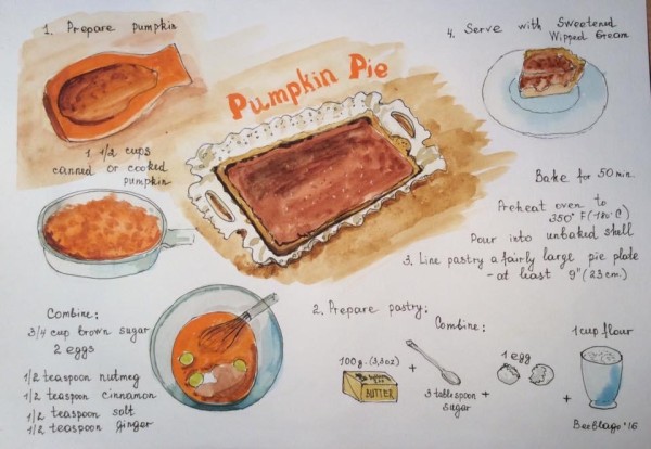 Pumpkin Pie. Recipe illustration by Irina Bakumenko BEEBLAGOART