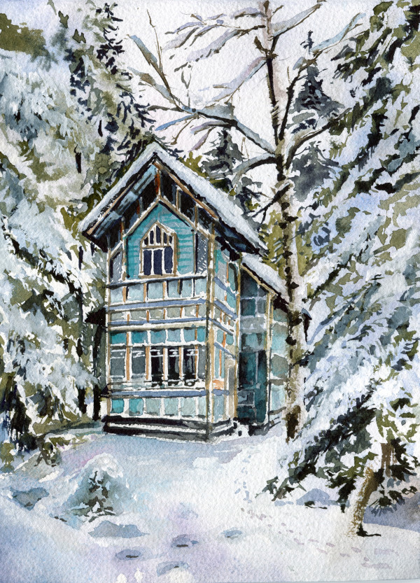 Turquoise old house on winter (#280) by Irina Bakumenko BEEBLAGOART