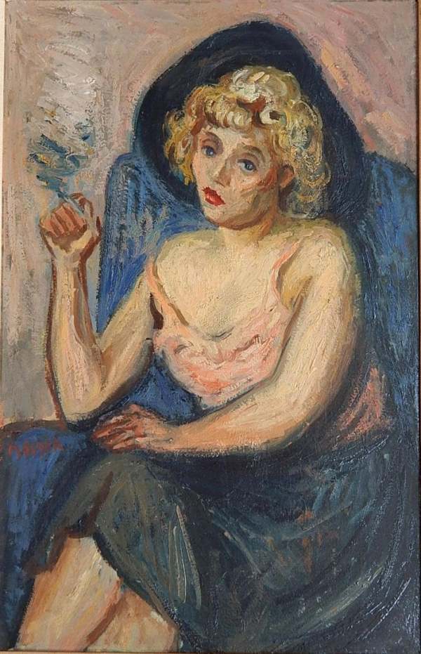 “Woman in Pink Slip” by Moses Soyer