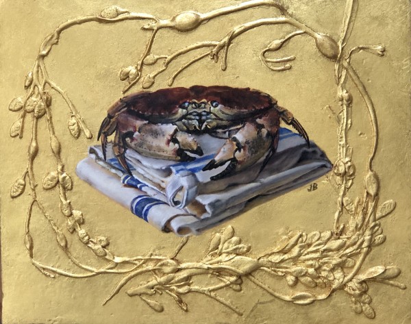 Jonah Crab_on_Gold_Seaweed_pastiglia by Joan Brady