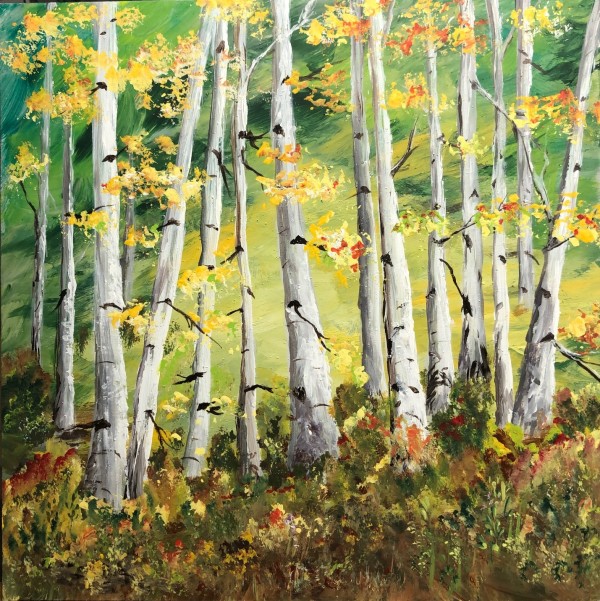 Birch Grove in Fall Colors by Linda Bridges