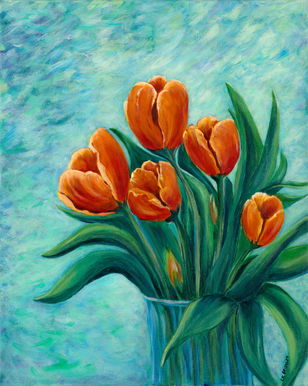 Orange Tulips in a Vase by Linda Bridges