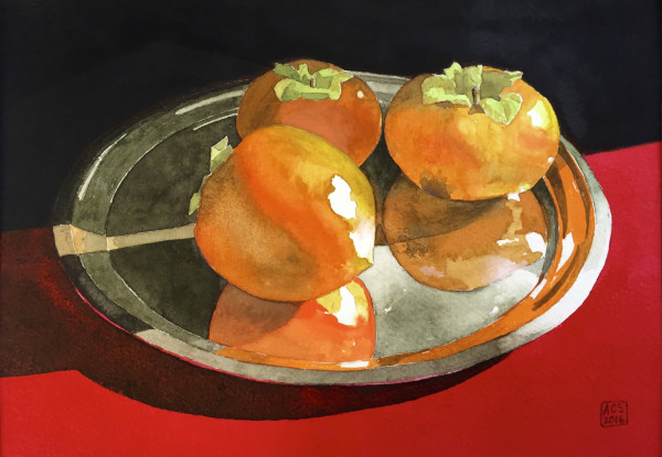 Persimmons on Silver Tray
