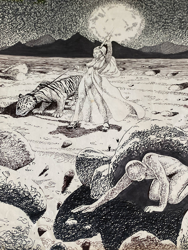 Untitled, Sacred goddess walking with Tiger and Light by Walt "Wali" Neil, Image 1.