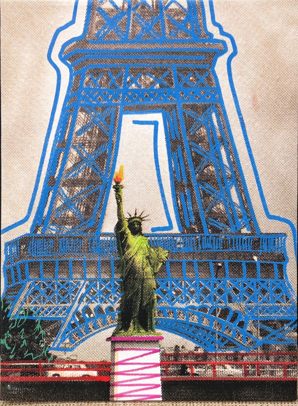 Eiffel Tower with Statue of Liberty (Blue) by Steve Kaufman