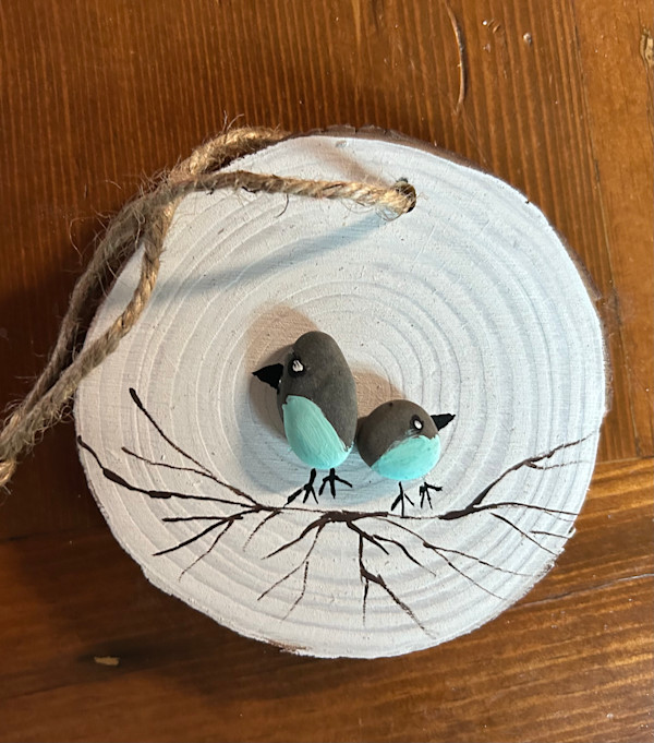 1 Lt. Blue Bird - Double Bird  - Wooden Disk by Lee Gray