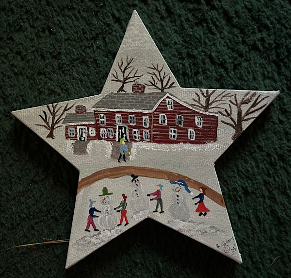 3 Snowmen - Star Canvas by Lee Gray