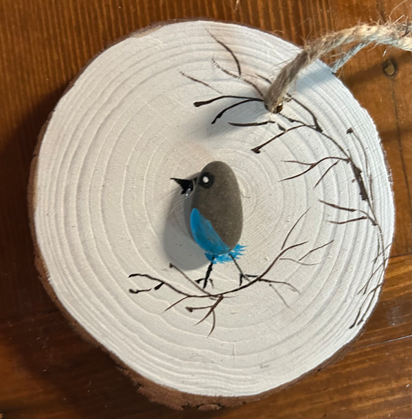 Dark Blue -Wooden Disk - Stone Bird by Lee Gray