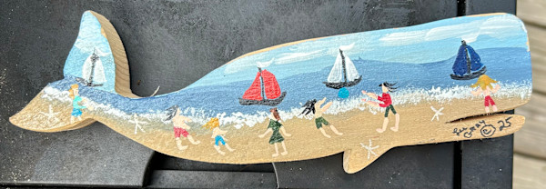 A Windy Day On The Beach - Wooden Whale - S by Lee Gray
