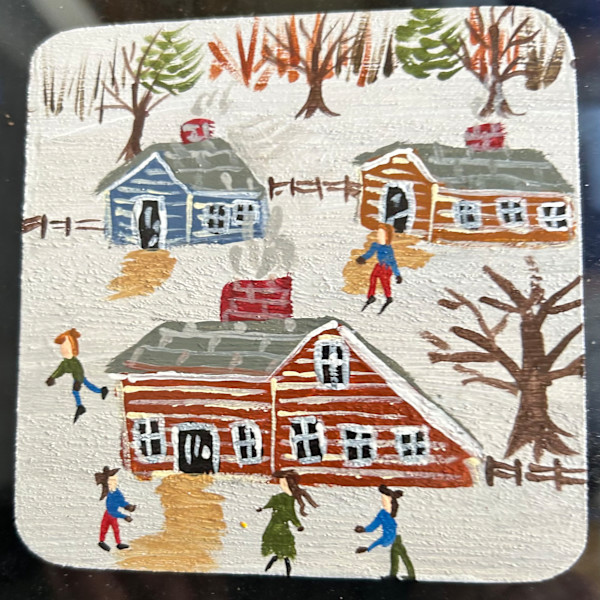 3 Houses. - Wooden Coaster by Lee Gray