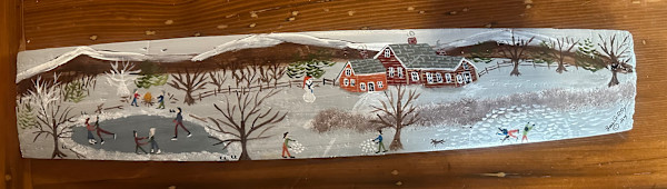 Playing In The Snow - Barrel Stave by Lee Gray