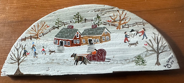 Out For A Ride - Wooden Half Moon - Barrel Lid by Lee Gray