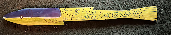 Green, Blue, Black Swirls,White - Wooden Fish by Lee Gray, Image 1.