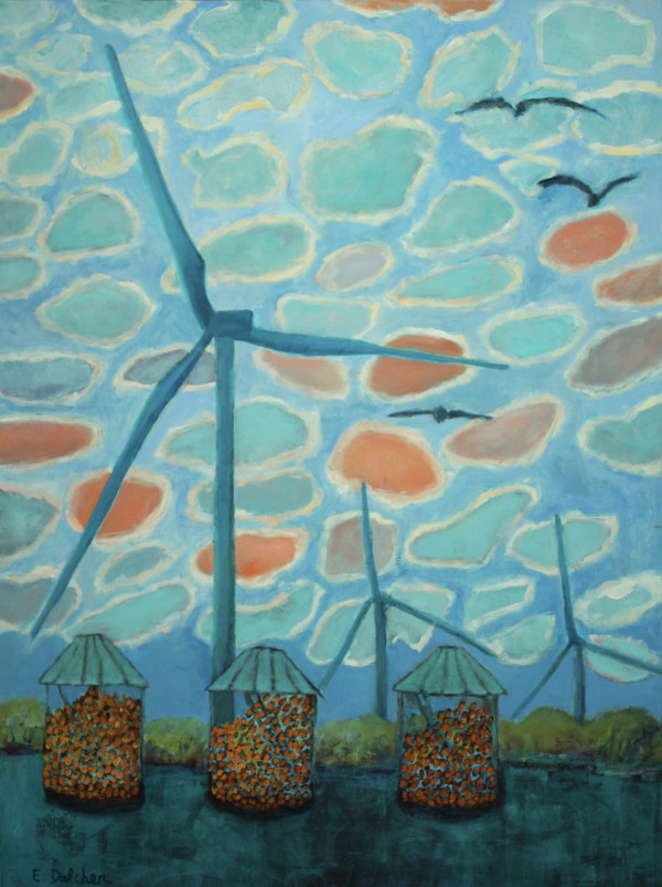 Corn Cribs with Wind Turbines, Midland County, Michigan by Elaine Dalcher