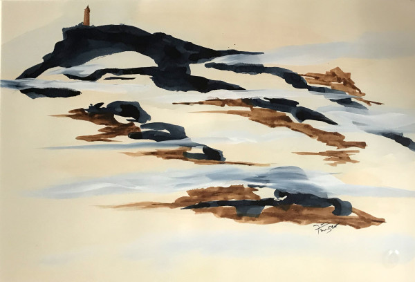 Coast Scene with Lighthouse by Martha Finger