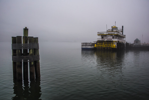 Ferry  in the Fog - Old Town Alexandria Waterfront by Jenny Nordstrom
