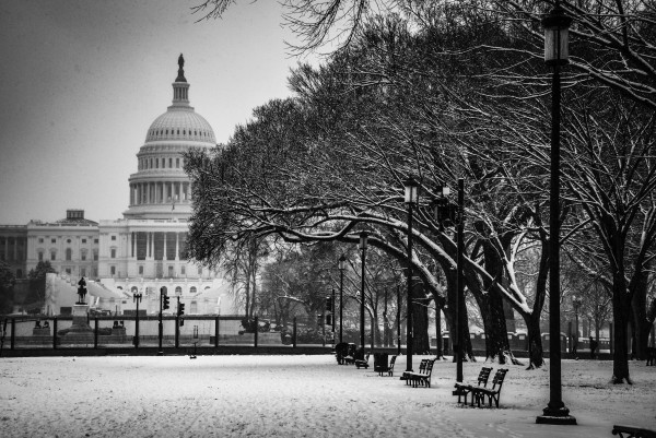 U.S. Capitol Building in the Snow - black and white version