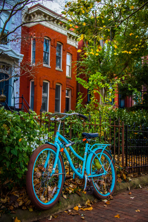 Blue Bike with Rowhouses - Capitol Hill, Washington DC by Jenny Nordstrom