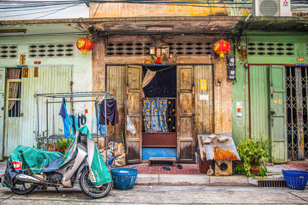 Flower Door with Motorbike - Bangkok, Thailand by Jenny Nordstrom