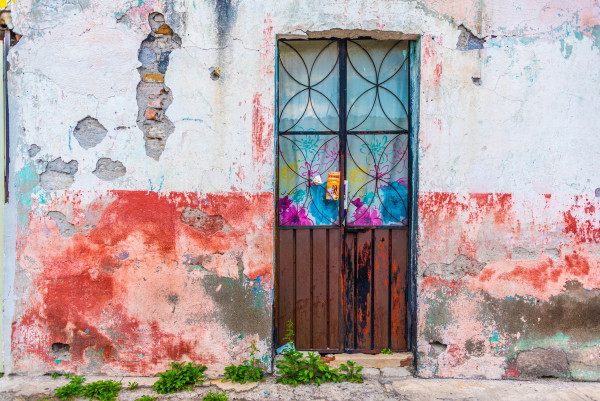 Door with Colorful Curtain - Puebla, Mexico by Jenny Nordstrom
