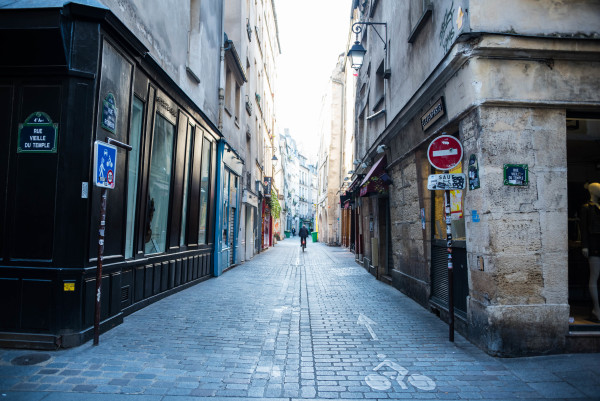Narrow Street with Bicyclist - Paris, France (Color version)