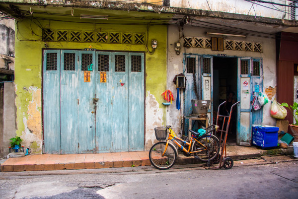 Restaurant Door with Bike - Bangkok, Thailand by Jenny Nordstrom