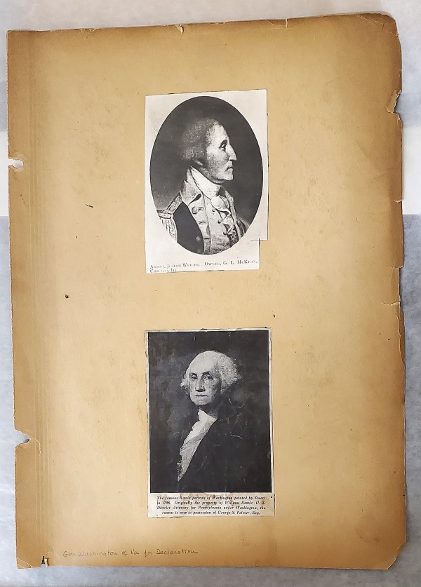 2 photos - one by artist Joseph Wright and photo of George Washington by Barry Faulkner