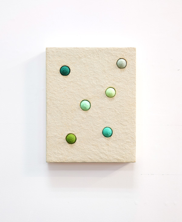 Six Green Dots in Pale Peach by CHIAOZZA
