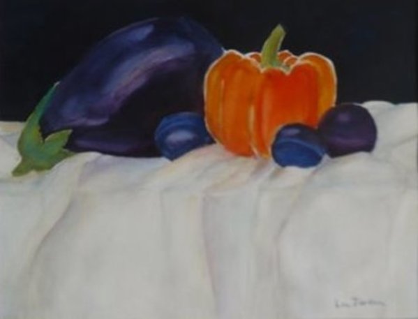 Orange Pepper and Eggplant by Lou Jordan