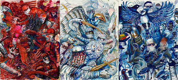 “The Deputized: Deporting the Red, White and Blue (triptych)” by Kenny Cole