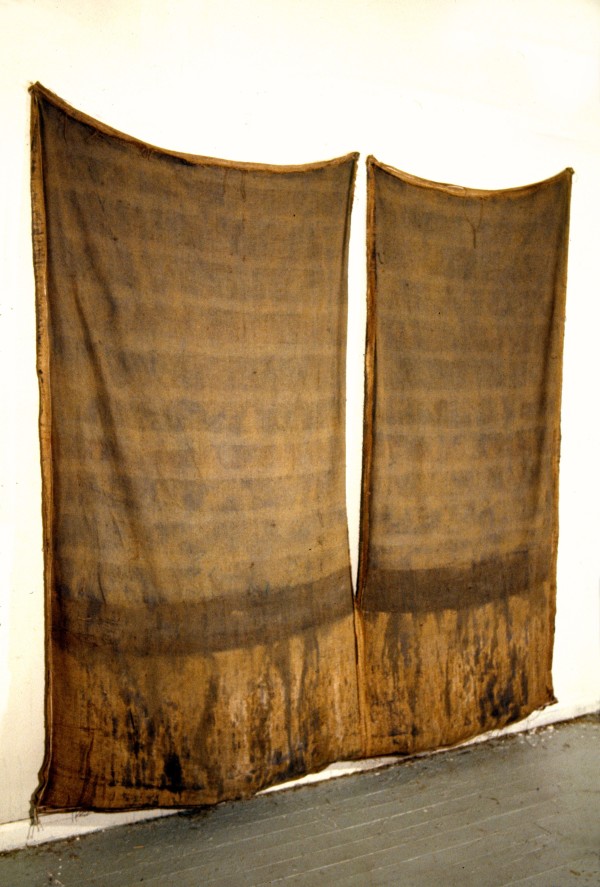 Inside-Out Burlap Bag Painting (untitled / connected bottom) by Howard Schwartzberg