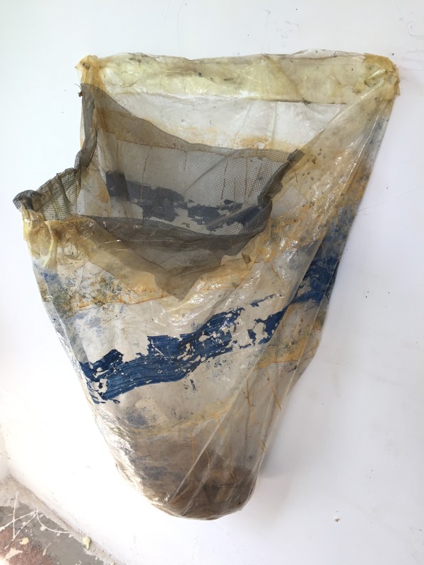 Transparent Bag Painting (dead painting, blue and yellow stripe) by Howard Schwartzberg