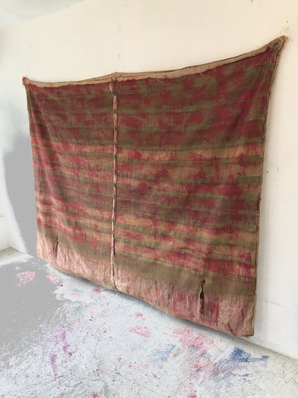 Inside-Out Burlap Bag Painting (red two slits)