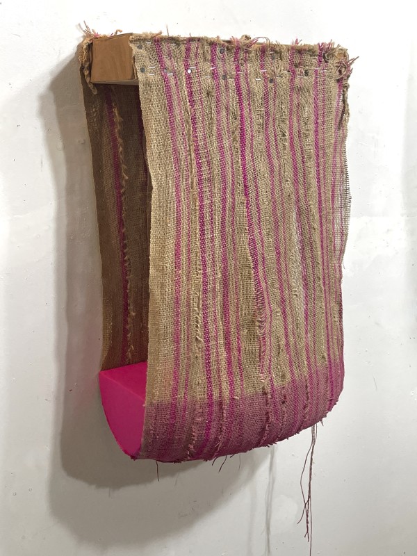 Suspended Painting (magenta, with sewn vertical stripes) by Howard Schwartzberg