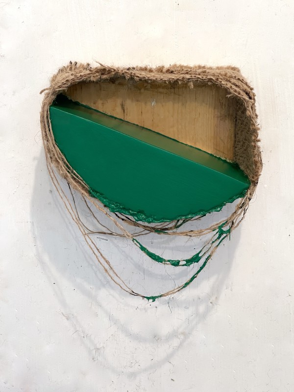 Open Space Bandage Painting (green) jute/burlap by Howard Schwartzberg