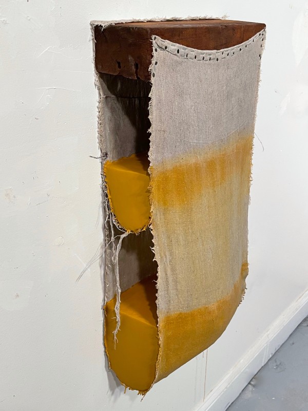 Suspended Painting (double yellow ochre) open side by Howard Schwartzberg