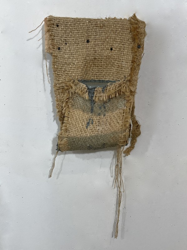 Suspended Pouch Painting (grey) burlap by Howard Schwartzberg