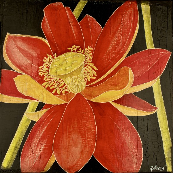 Red Lotus w/ Stem by Roberta Ahrens