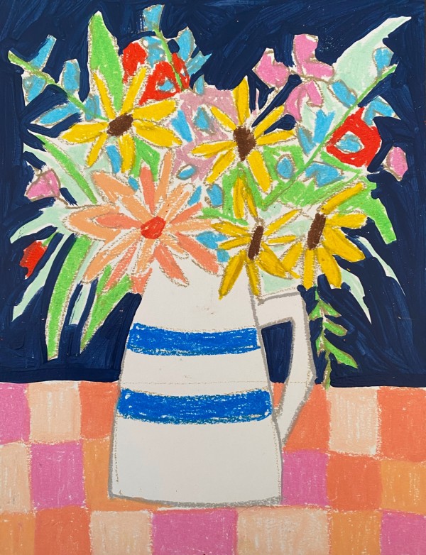 Floral in a Striped Jug by Sheryl Siddiqui Art