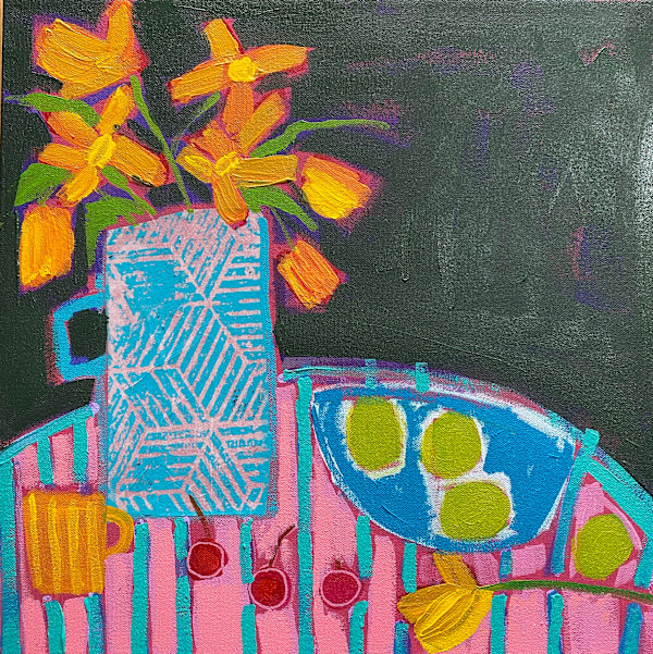 Orange Floral with Cherries and Limes by Sheryl Siddiqui Art