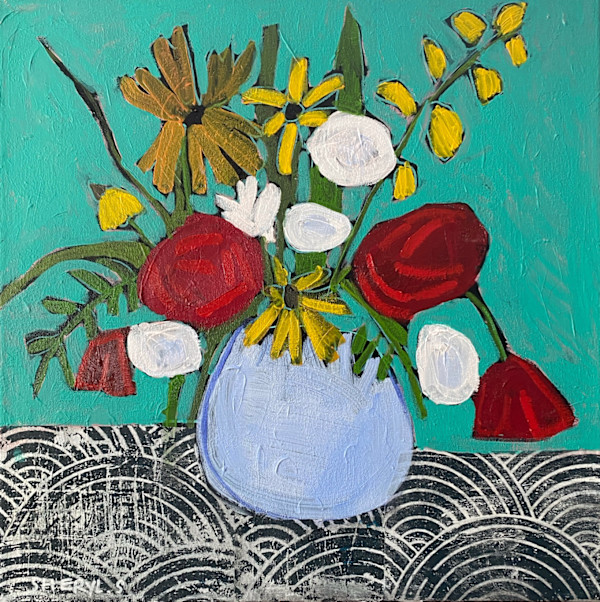 Red and Yellow Floral by Sheryl Siddiqui Art