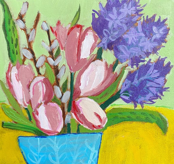 Hyacinth, Tulips and Branches by Sheryl Siddiqui Art