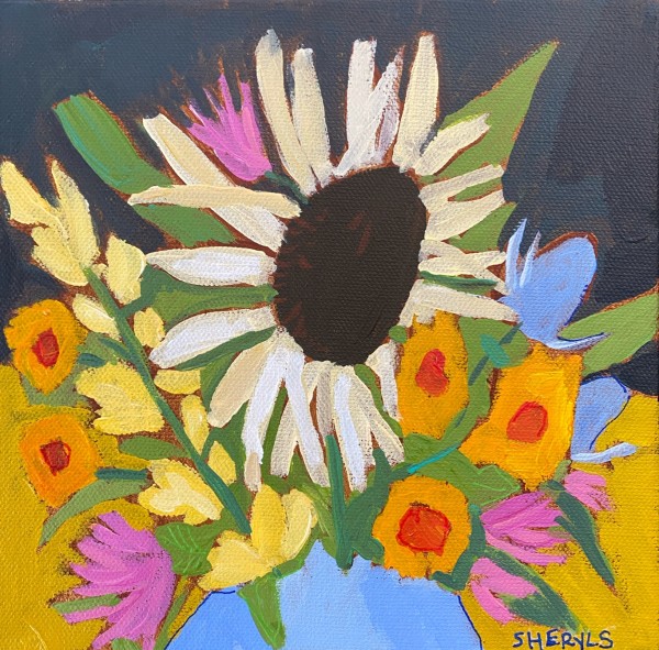 Sunflower / Strawflower / Sweetpeas by Sheryl Siddiqui Art