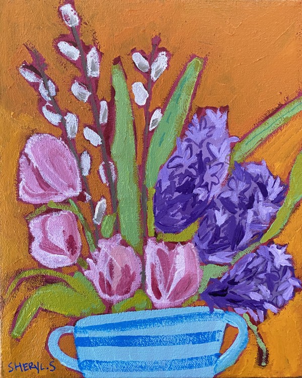 Tulips and Hyacinths on Orange by Sheryl Siddiqui Art