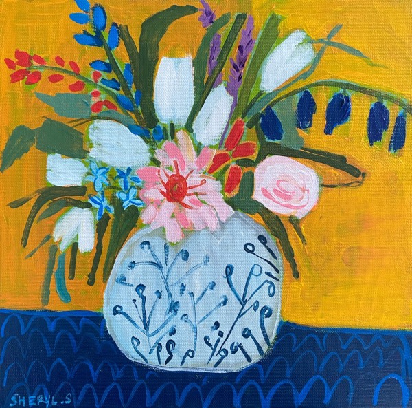 Cut Flowers in a Vintage Vase by Sheryl Siddiqui Art
