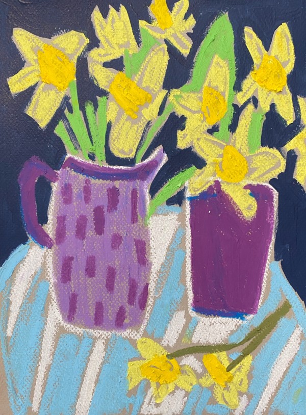 Daffodils in Purple Vases by Sheryl Siddiqui Art
