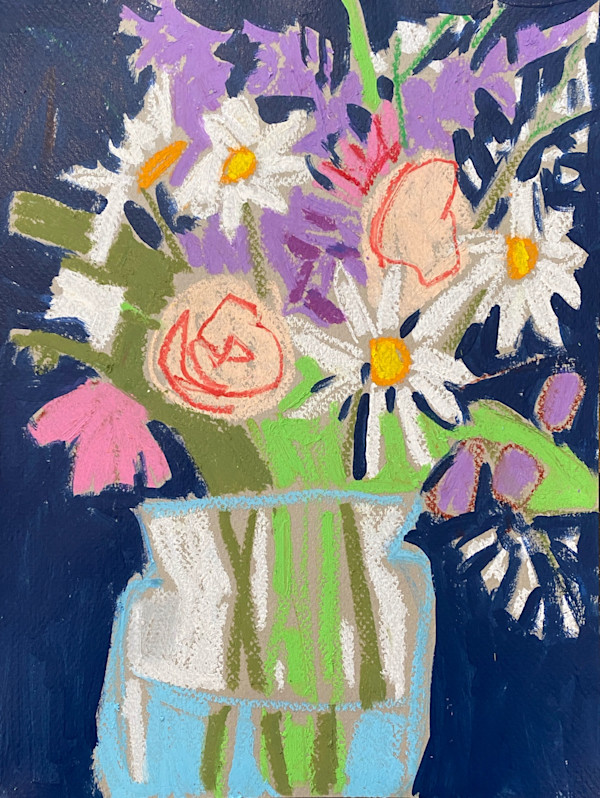 Floral on Navy Blue by Sheryl Siddiqui Art